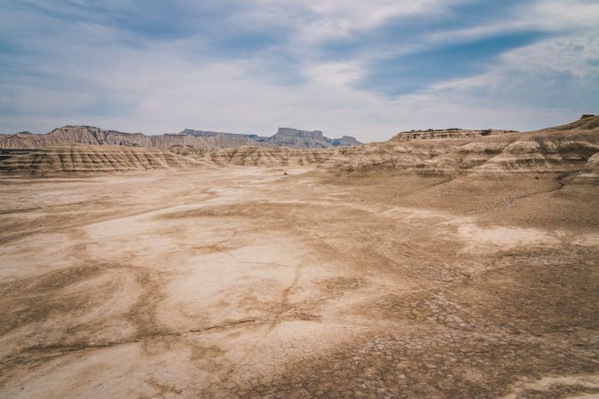 Amazing landscape of desert hills on background of blue sky