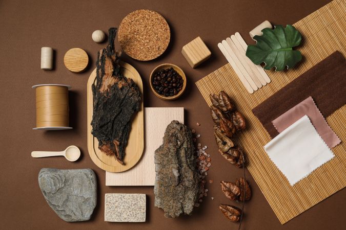 Flat lay of creative moodboard composition, top view