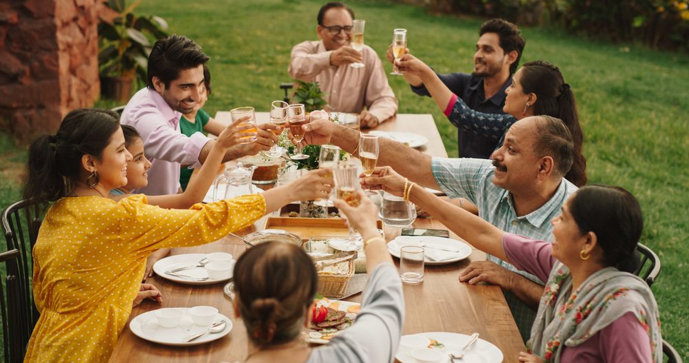 Big Indian Family and Friends Celebrating at Home