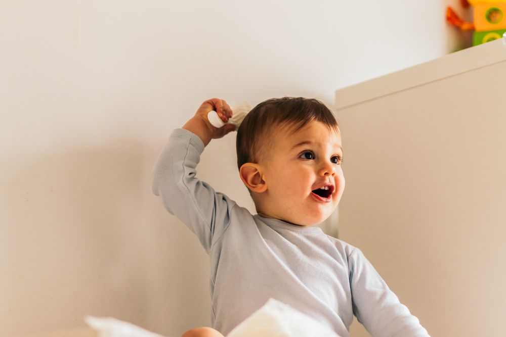 adorable baby sitting portrait at home