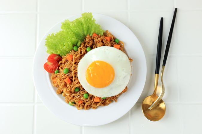 Top View Fried Noodle Indomie Goreng