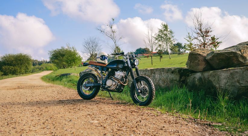 Custom motorcycle parked on the road