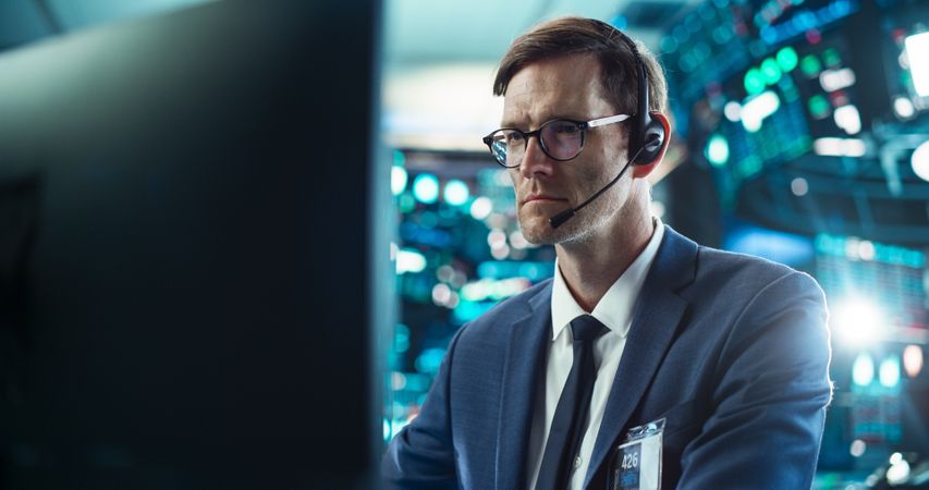 Professional Investor Communicating with Business Partners Online.