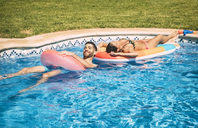 Man and woman floating together