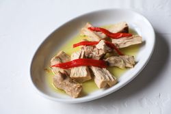 Delicious marinated tuna on dish