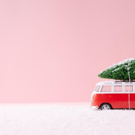 Vintage van with Christmas tree