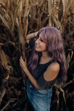 Woman in dry vegetation