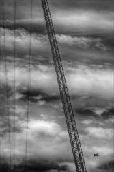 Grayscale photo of crane under cloudy sky 4A9VW4