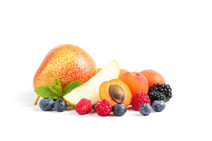 Group of sweet fruits isolated on blank background