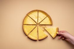 Cheesecake slices being served