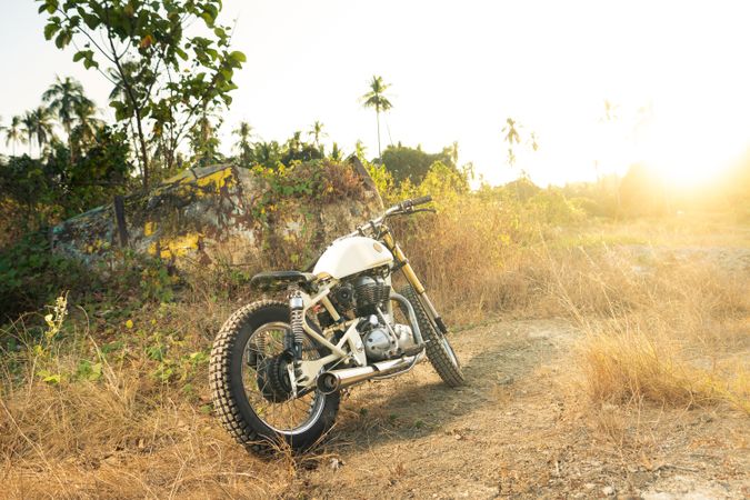Motorcycle on roadside in countryside