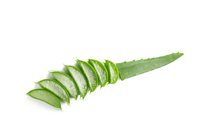 Aloe vera slices isolated on blank background. Herbal medicine