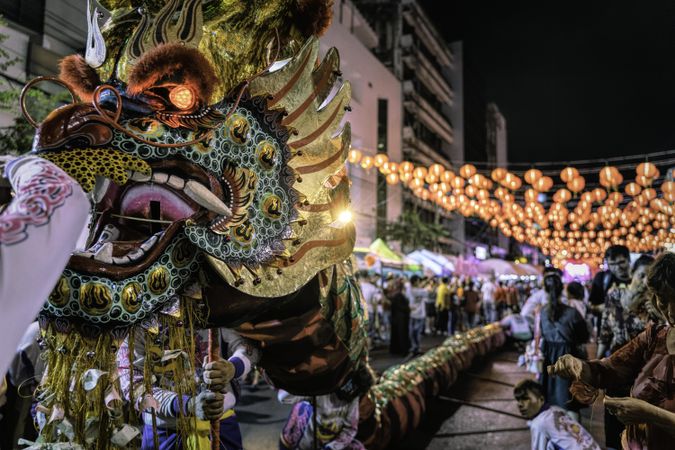 Dragon dance parade during Chinese New Year in Bangkok