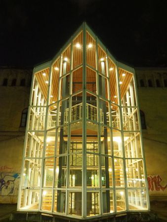Lighting Glassed-Landmark of stairs at night time.