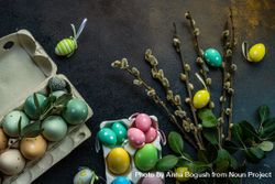 Easter holiday card concept with cartons of decorative eggs 5lVRK6