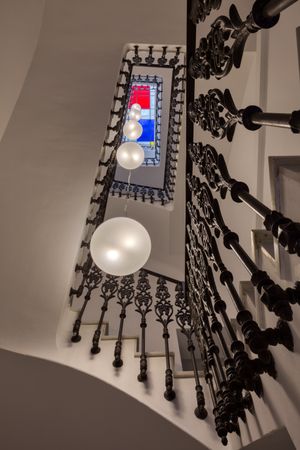 Top view of stairs decorated with marble