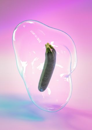 Zucchini surrounded by bubble on pink gradient background