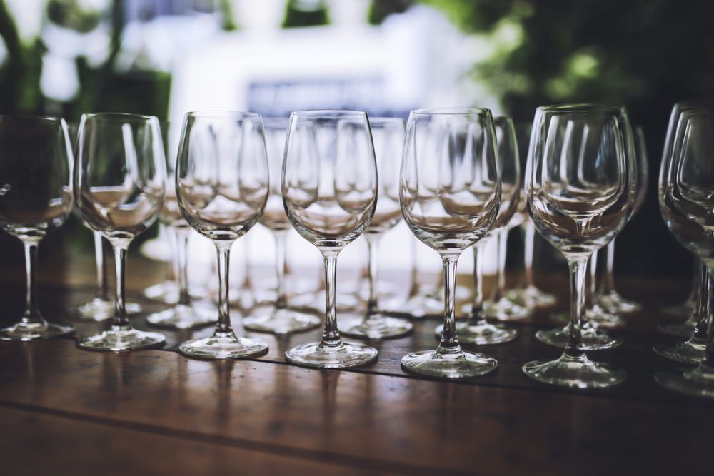 Wine glasses on table