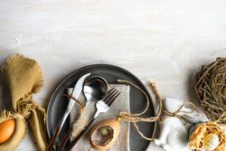 Easter table setting with decorative hollow egg shell