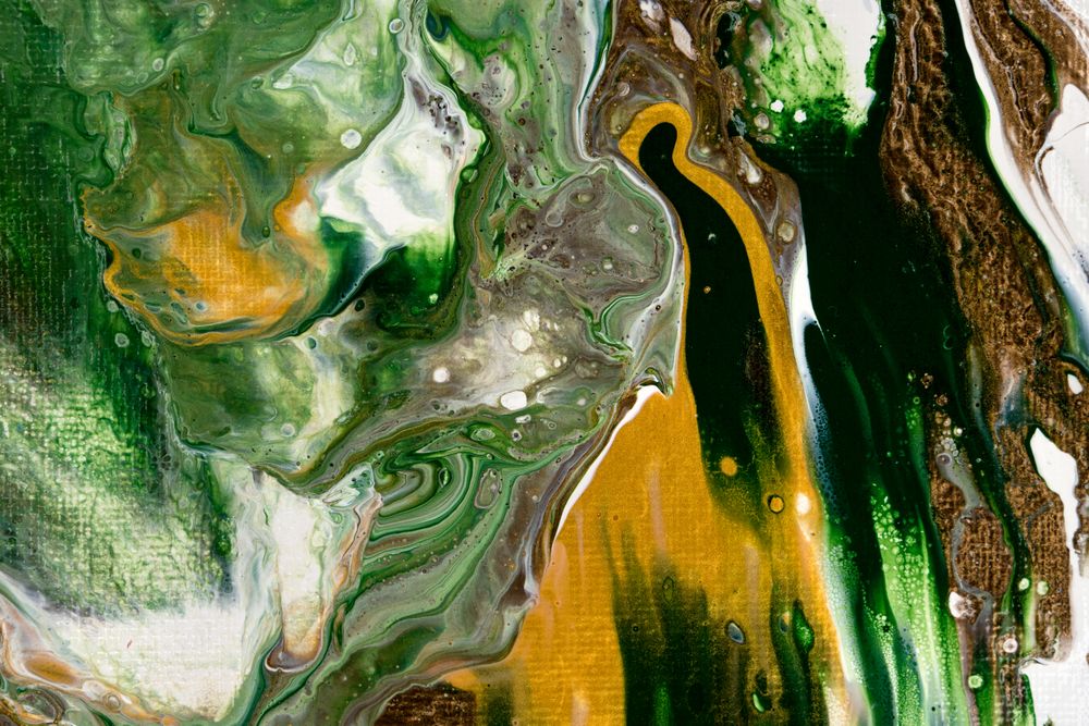 Green and Yellow Fluid Art, Abstract Acrylic