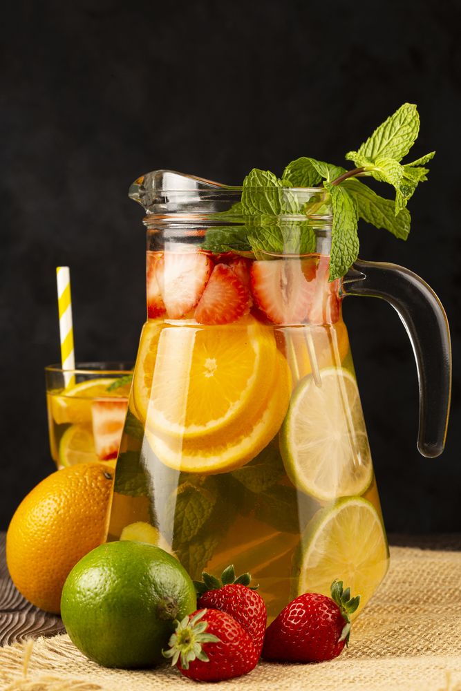 Water flavored with fresh summer fruit.