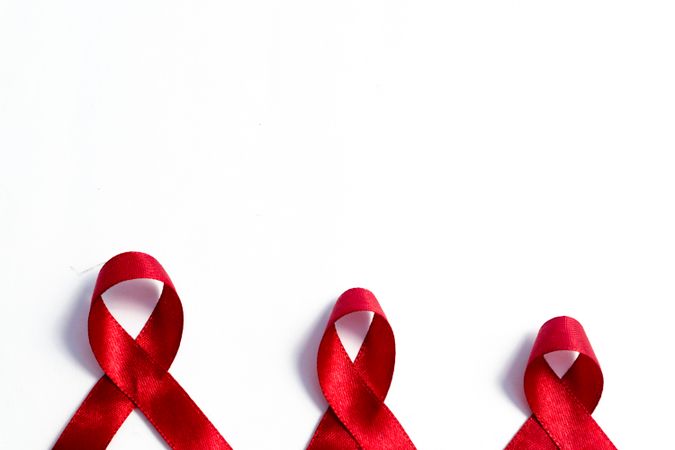 Red ribbons, HIV awareness concept, world AIDS day, world hypertension day, world cancer day