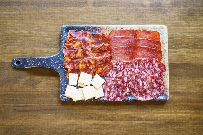Top view of Iberian cured meats platter
