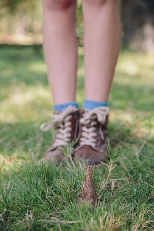 Ice cream cone falling down on grass