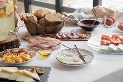 Nutritious breakfast food on  tablecloth