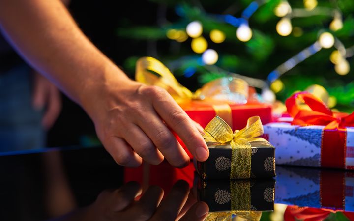 Christmas gift under the holiday tree