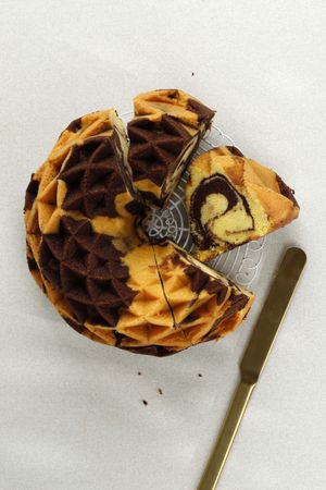 Top View Sliced Marble Bundt Cake