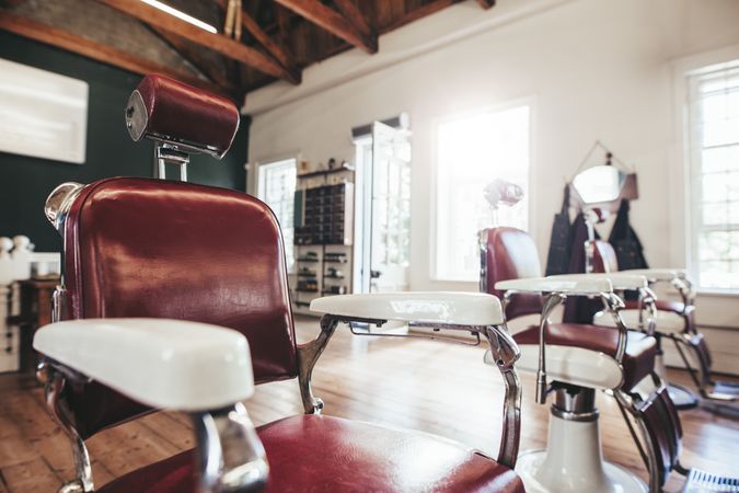 Mens barbershop with retro chairs