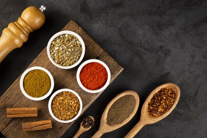 Variety of spices and seasonings on the table.