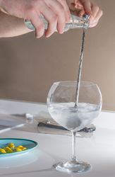 Barman pouring drink to prepare gin tonic cocktail