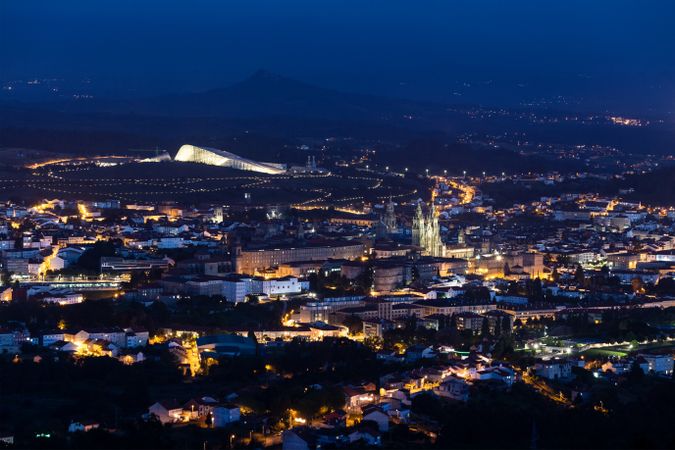 Santiago de Compostela view from above at night
