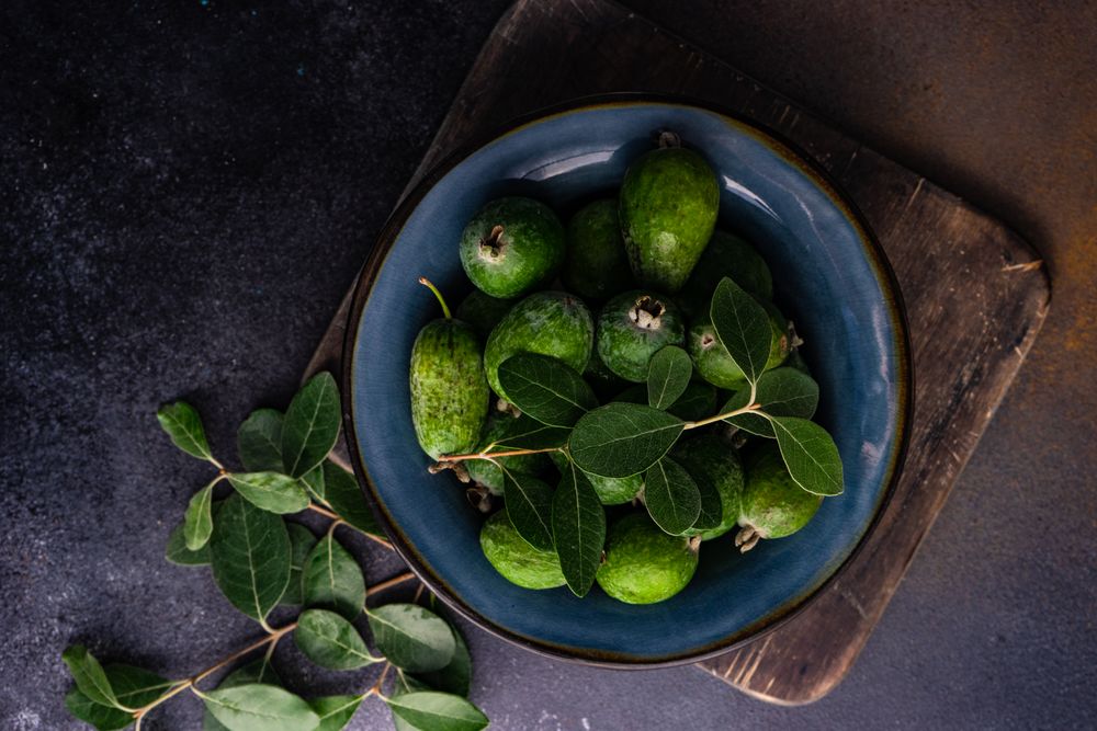 Top view of organic fruit feijoa