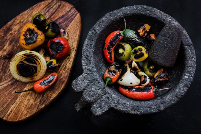 Grilled vegetables on tray