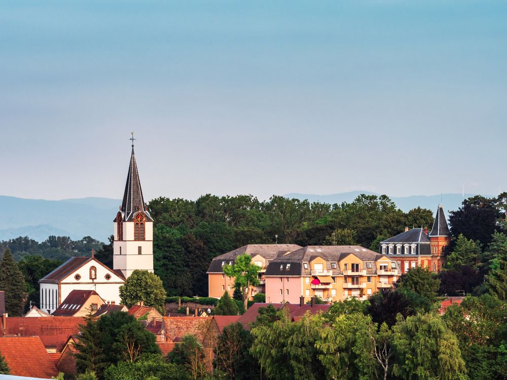 Landscape of Alsace. The Vosges mountains, green meadows