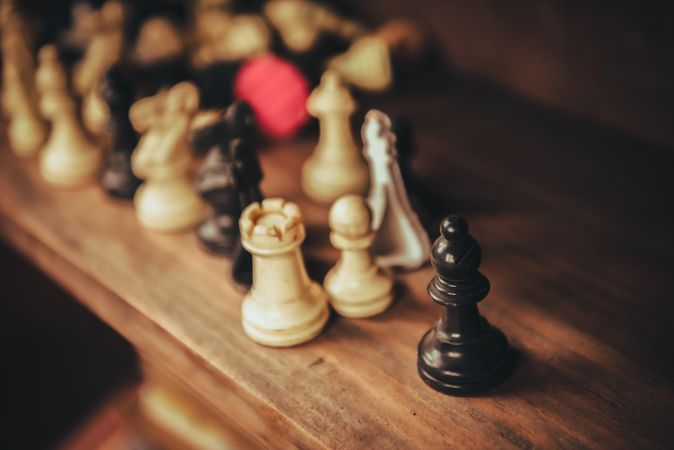 Set of chess figures on shelf