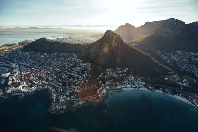 Aerial view of Cape Town city with Devil's Peak