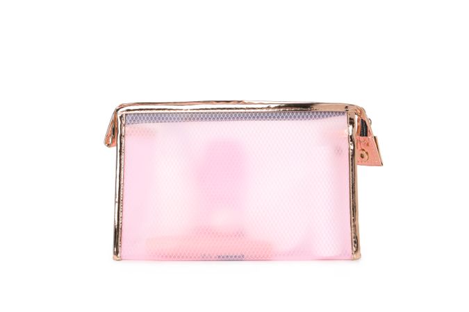 Bath accessories, toilet bag, isolated on plain background