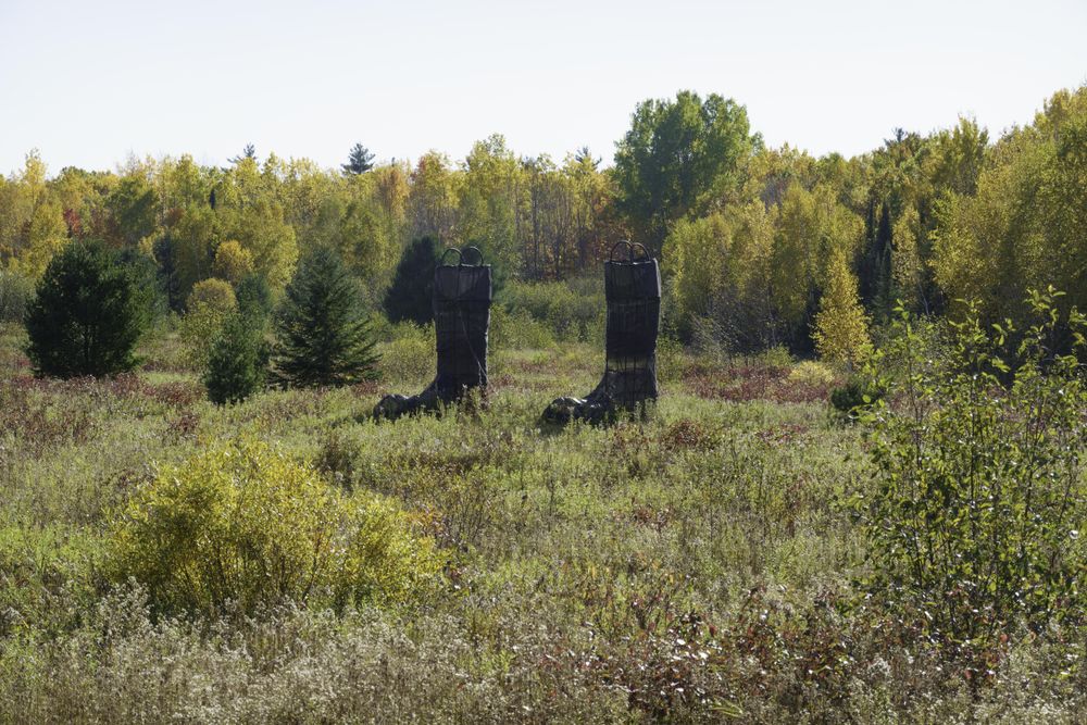 Giant Wader Boots sculpture  in Cornucopia, Wisconsin