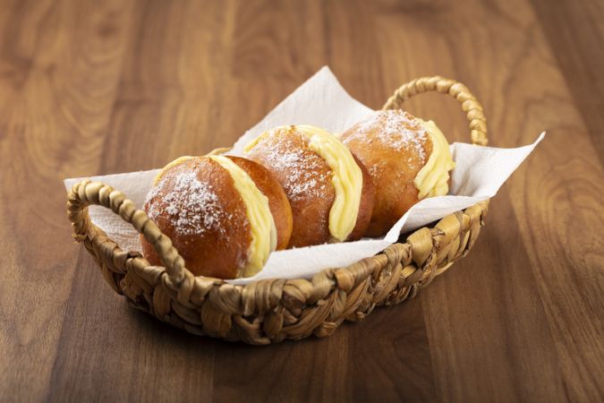 Berlin balls. Bread stuffed with icing cream.