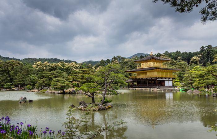 Beautiful zen park on cloudy day