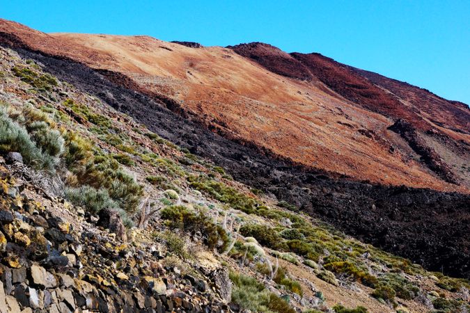 Mountain peak and burnt wild landscape
