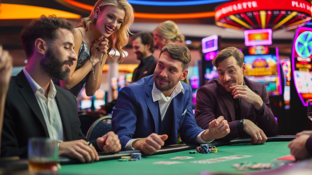 High-Stakes Poker Championship in Casino, Sharply Dressed Players Place Their Bets