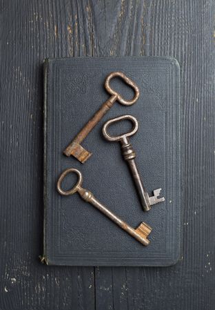 Vintage Keys over dark leather book