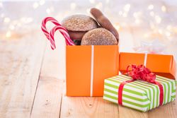 Wrapped presents with Xmas sweets