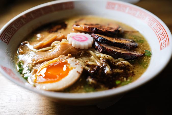 Traditional Asian ramen soup with noodles
