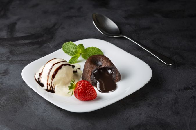 Petit Gateau dessert with ice cream.